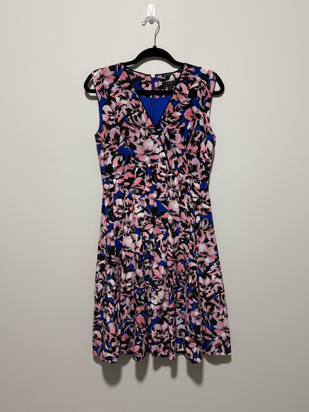 J.Crew 100% Silk Floral Fit & Flare Dress Blue Pink Sleeveless Size 4